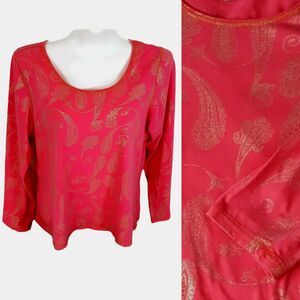 Susan Bristol Top Womens Large Paisley Coral Orange Autum Fall Harvest Work